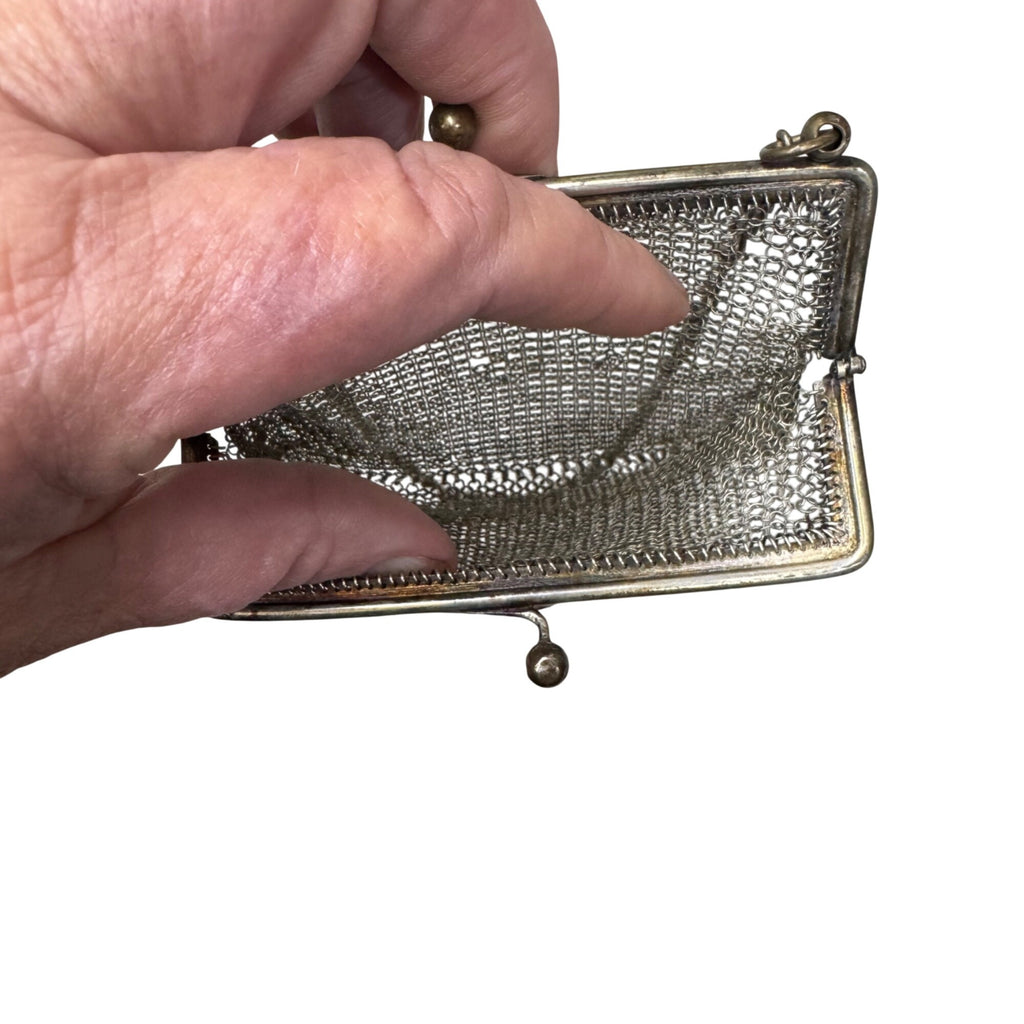 Vintage Metal Mesh Coin Purse Art Deco Chain Strap Kisslock Closure 4" READ