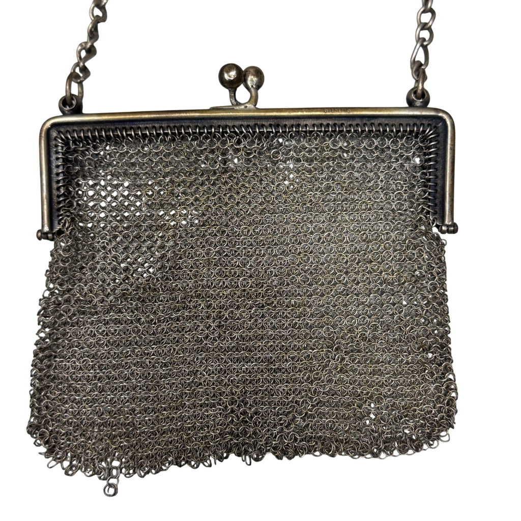 Vintage Metal Mesh Coin Purse Art Deco Chain Strap Kisslock Closure 4" READ