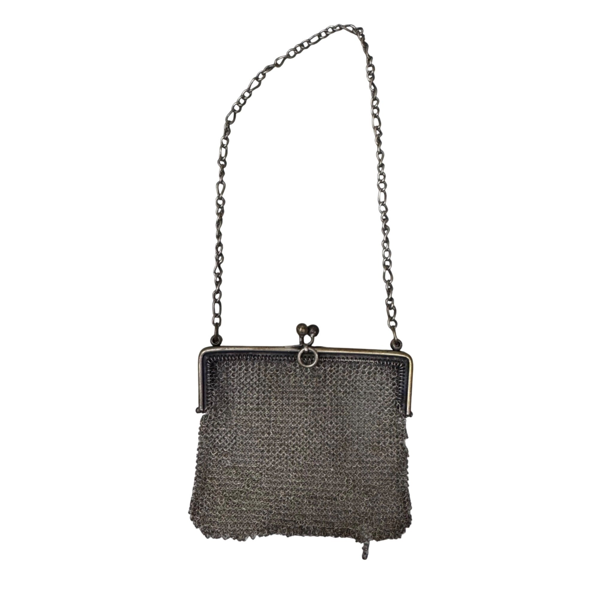 Vintage Metal Mesh Coin Purse Art Deco Chain Strap Kisslock Closure 4" READ