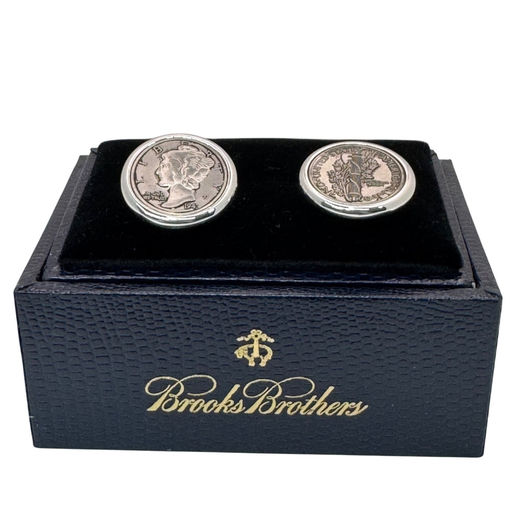 Brooks Brothers 1943 Mercury Dime Cufflinks Vintage Silver Coin Mens Gift In Box