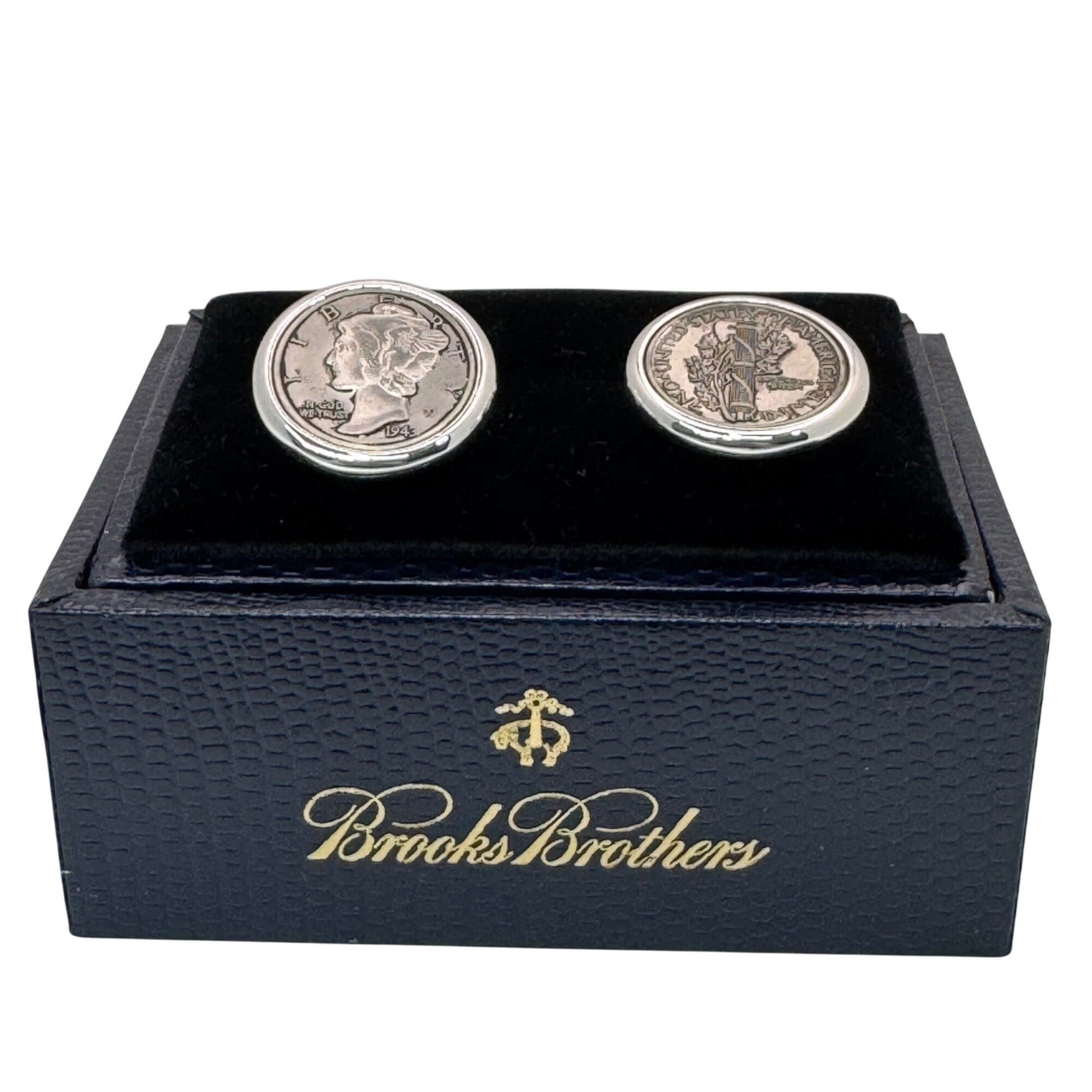 Brooks Brothers 1943 Mercury Dime Cufflinks Vintage Silver Coin Mens Gift In Box
