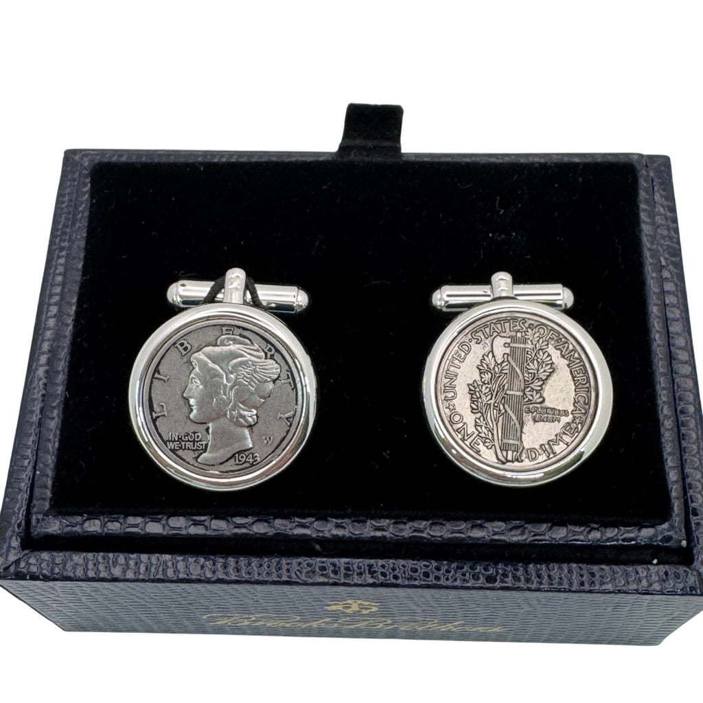 Brooks Brothers 1943 Mercury Dime Cufflinks Vintage Silver Coin Mens Gift In Box