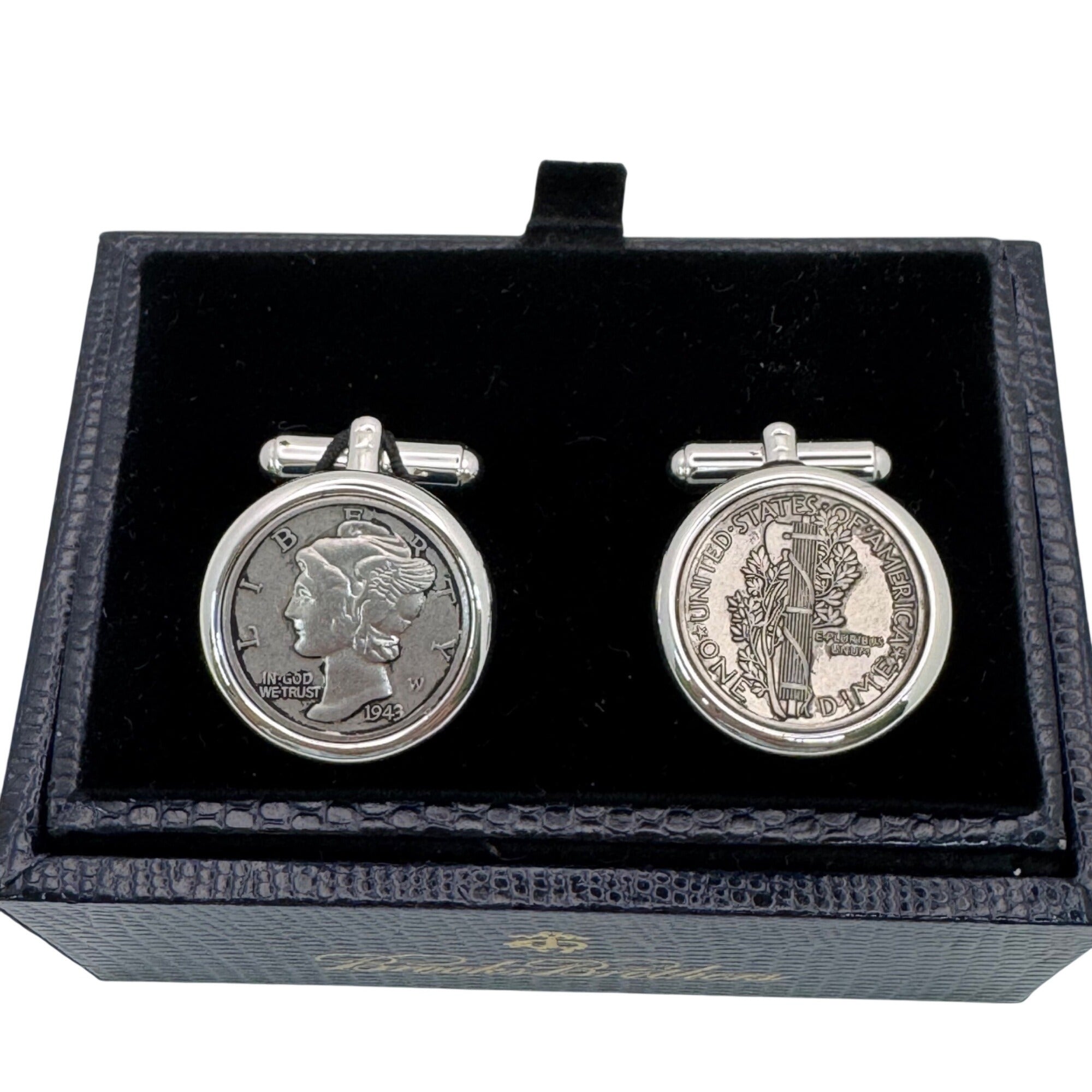 Brooks Brothers 1943 Mercury Dime Cufflinks Vintage Silver Coin Mens Gift In Box