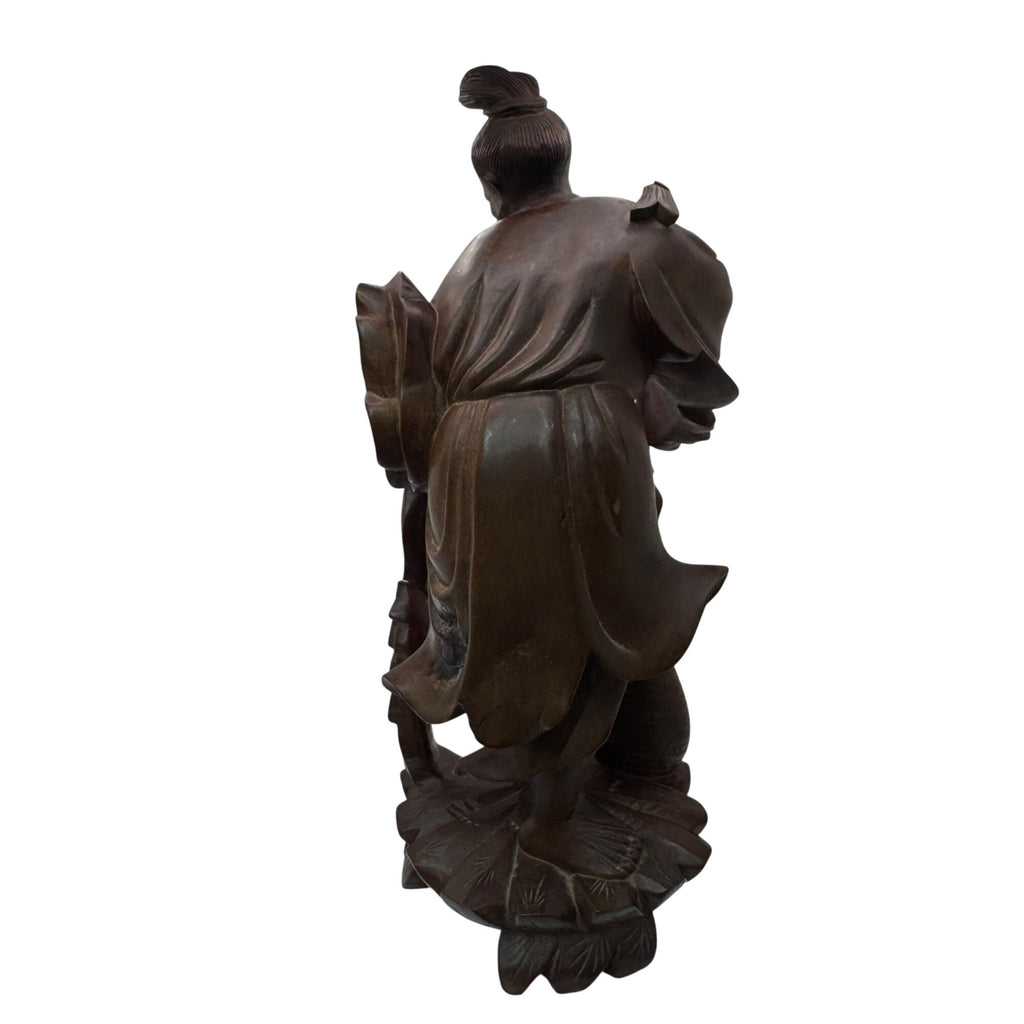 Hand Carved Wooden Sculpture Carved Elderly Man Asian Oriental Staff Jar 10" SEE