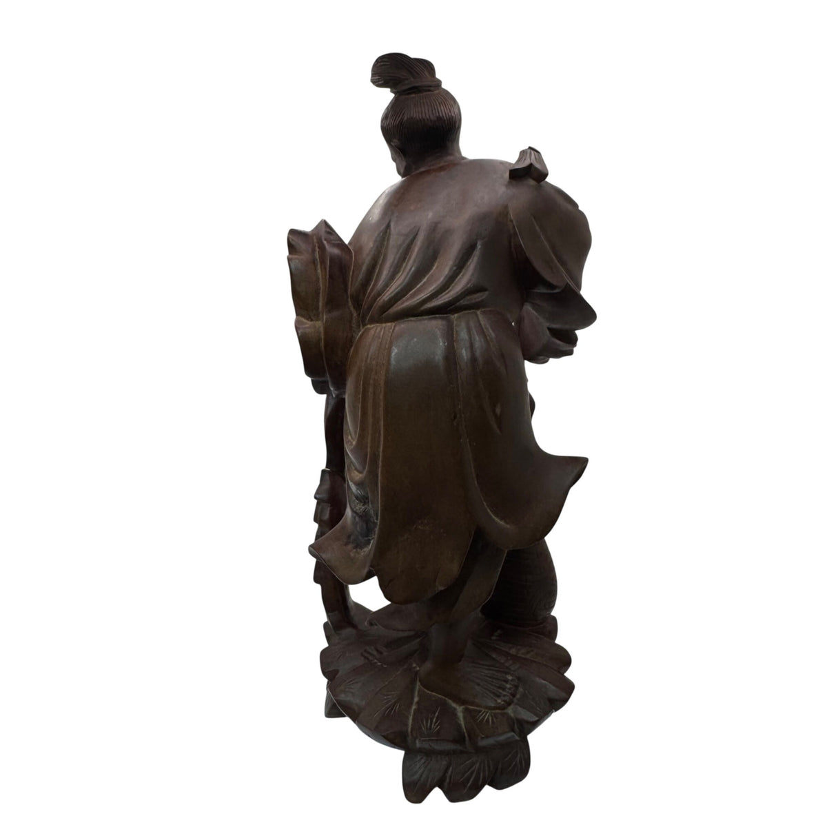Hand Carved Wooden Sculpture Carved Elderly Man Asian Oriental Staff Jar 10" SEE