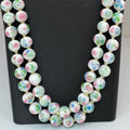 Vintage Asian Porcelain Beaded Necklace Rhinestone Clasp Double Strand Floral 25