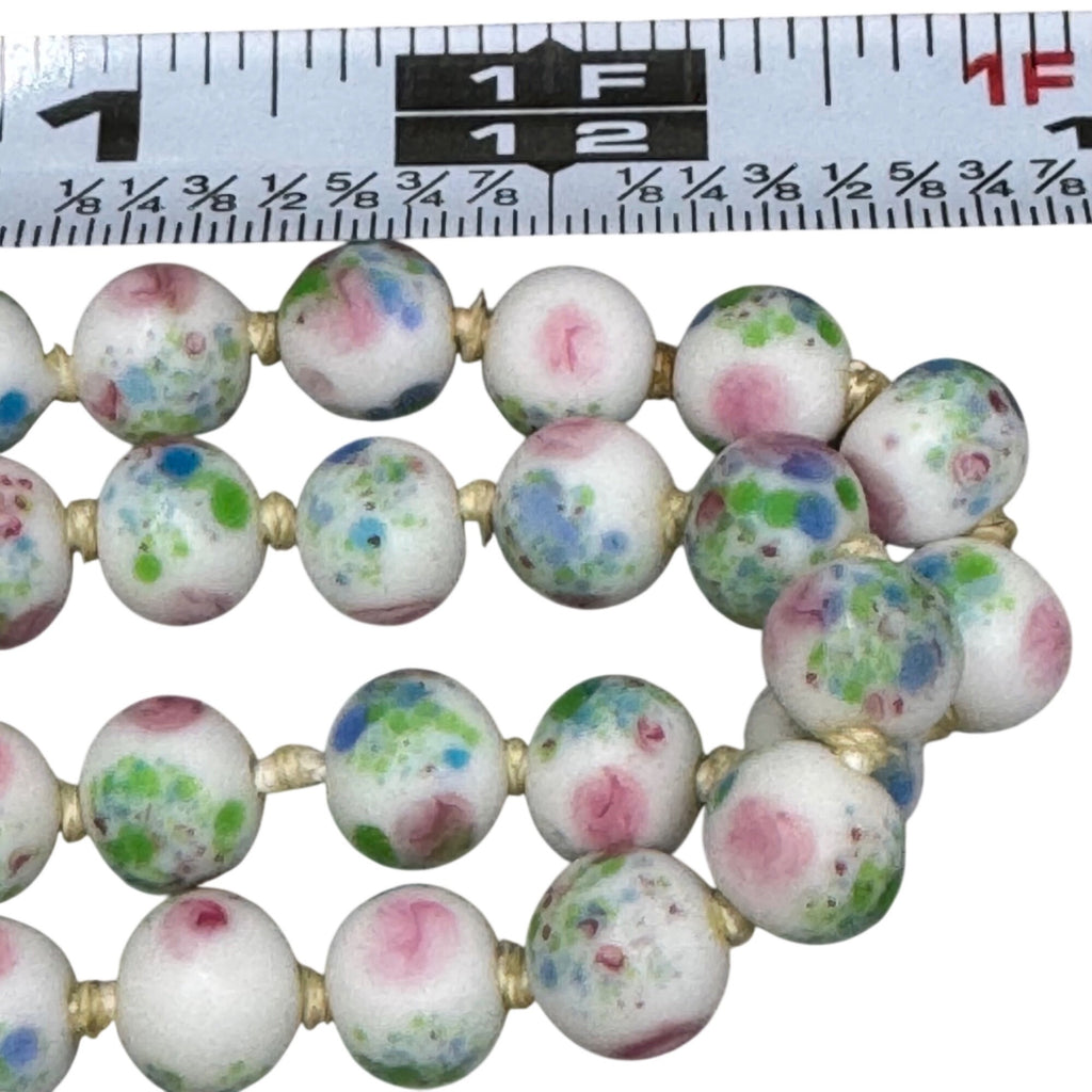 Vintage Asian Porcelain Beaded Necklace Rhinestone Clasp Double Strand Floral 25