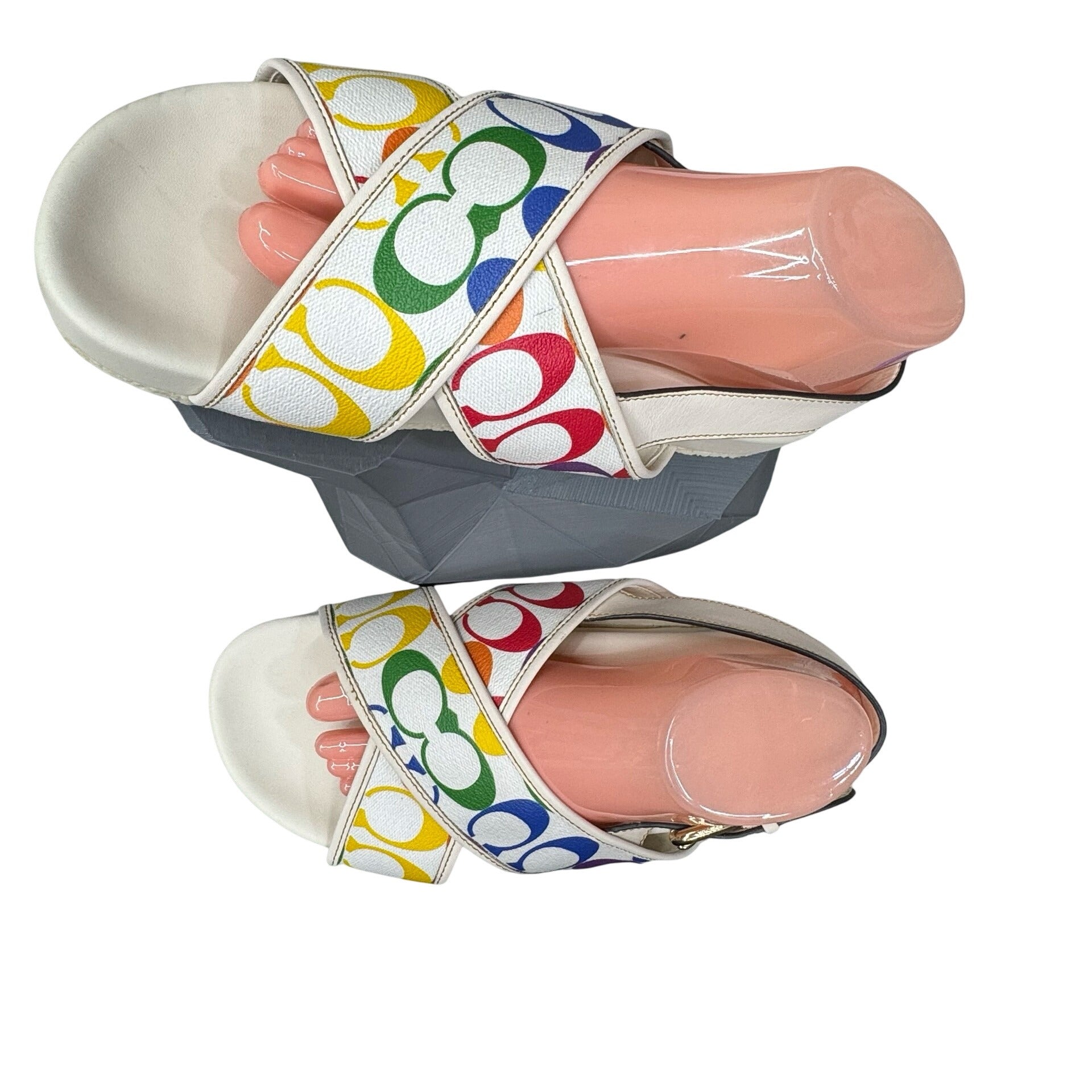 Coach Rainbow Signature Slide Sandals Size 11 B White Strap Womens Pride READ