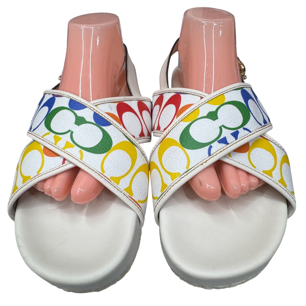 Coach Rainbow Signature Slide Sandals Size 11 B White Strap Womens Pride READ
