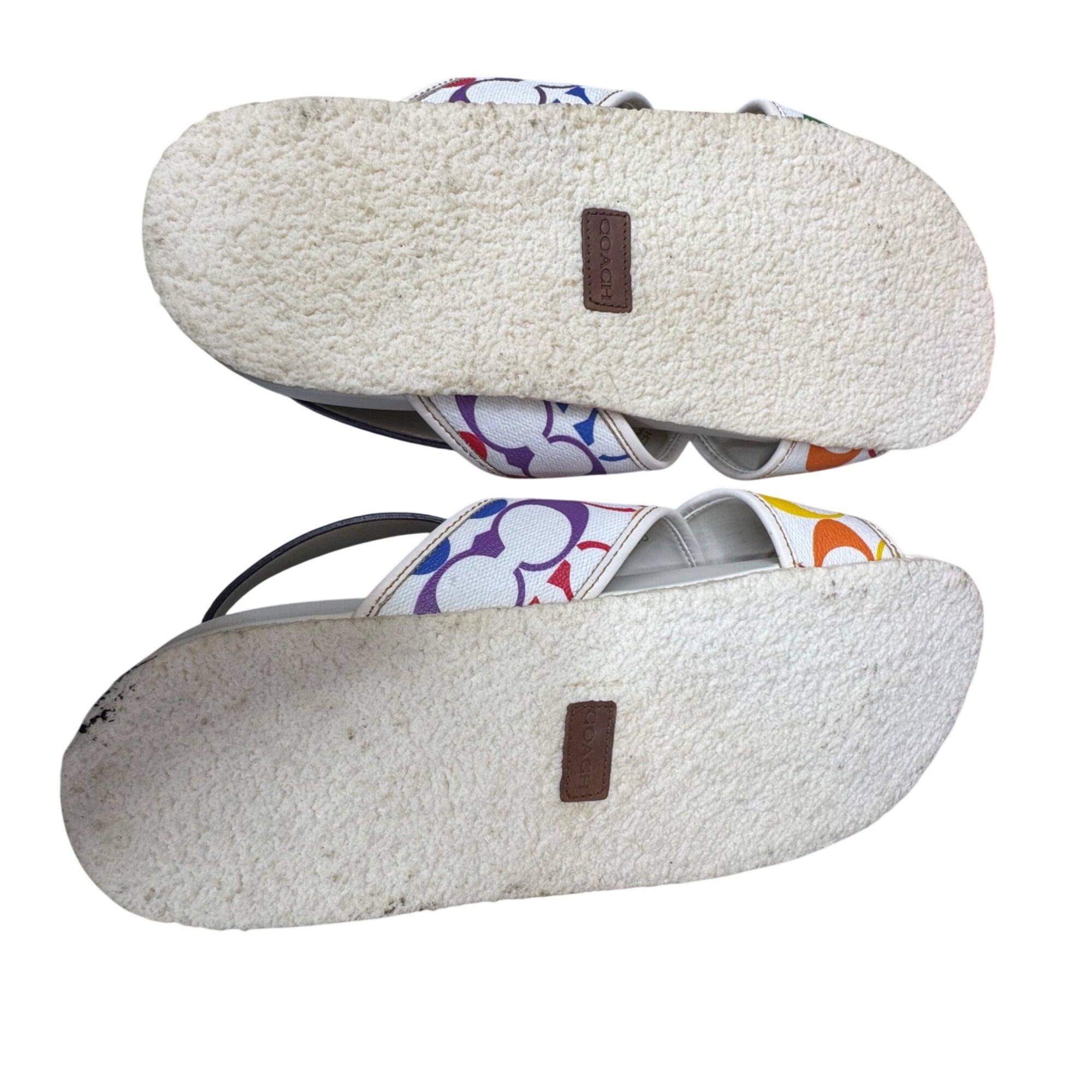 Coach Rainbow Signature Slide Sandals Size 11 B White Strap Womens Pride READ