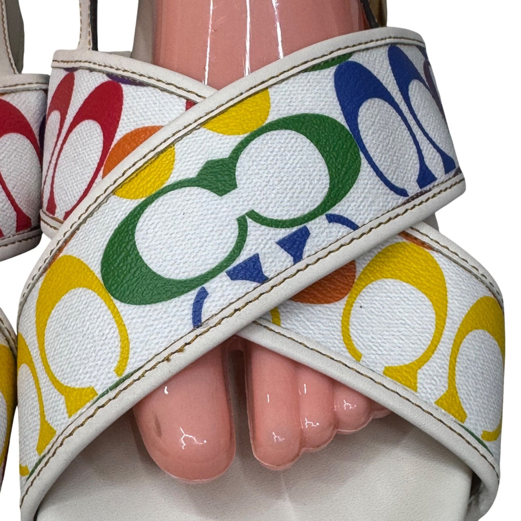 Coach Rainbow Signature Slide Sandals Size 11 B White Strap Womens Pride READ
