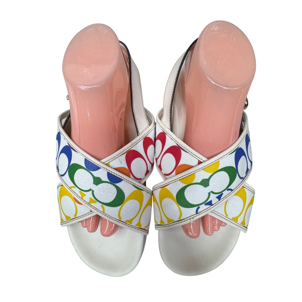 Coach Rainbow Signature Slide Sandals Size 11 B White Strap Womens Pride READ
