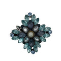 Vintage Floral Rhinestone Brooch Blue & White Crystals Faux Pearl Center 1.5"