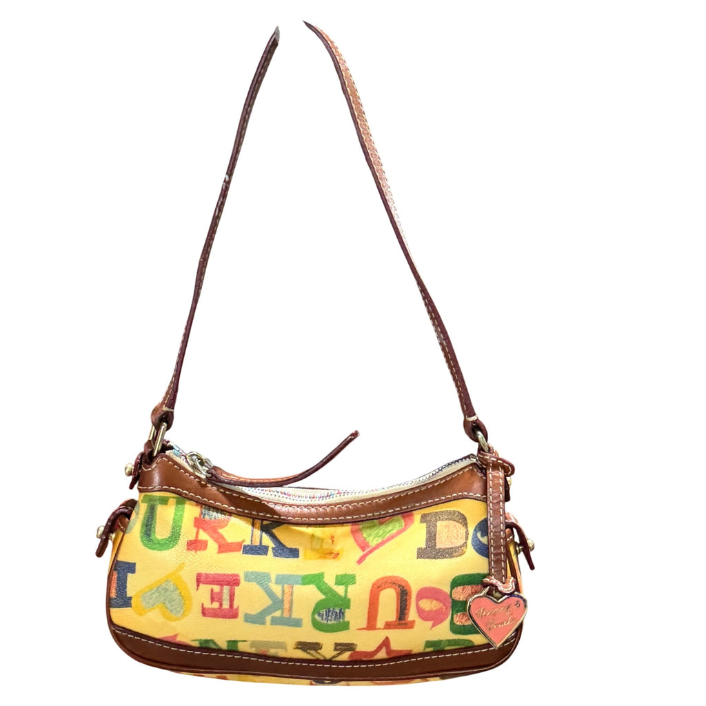 Dooney & Bourke Crayon Graffiti Letters Mini Shoulder Bag Brown Leather Spellout