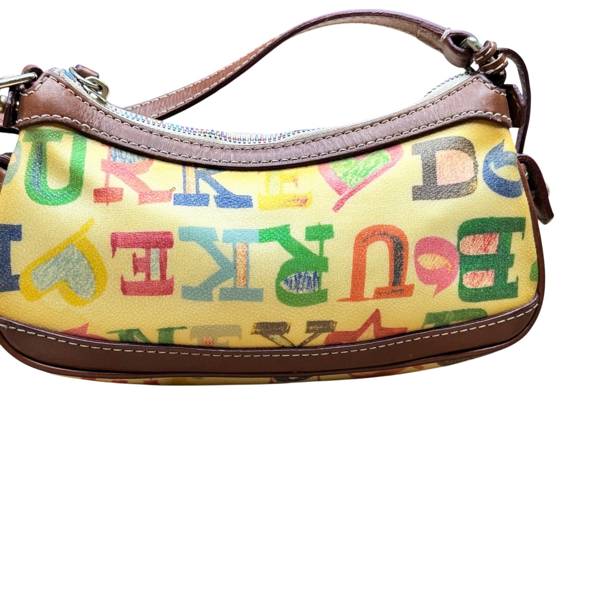 Dooney & Bourke Crayon Graffiti Letters Mini Shoulder Bag Brown Leather Spellout