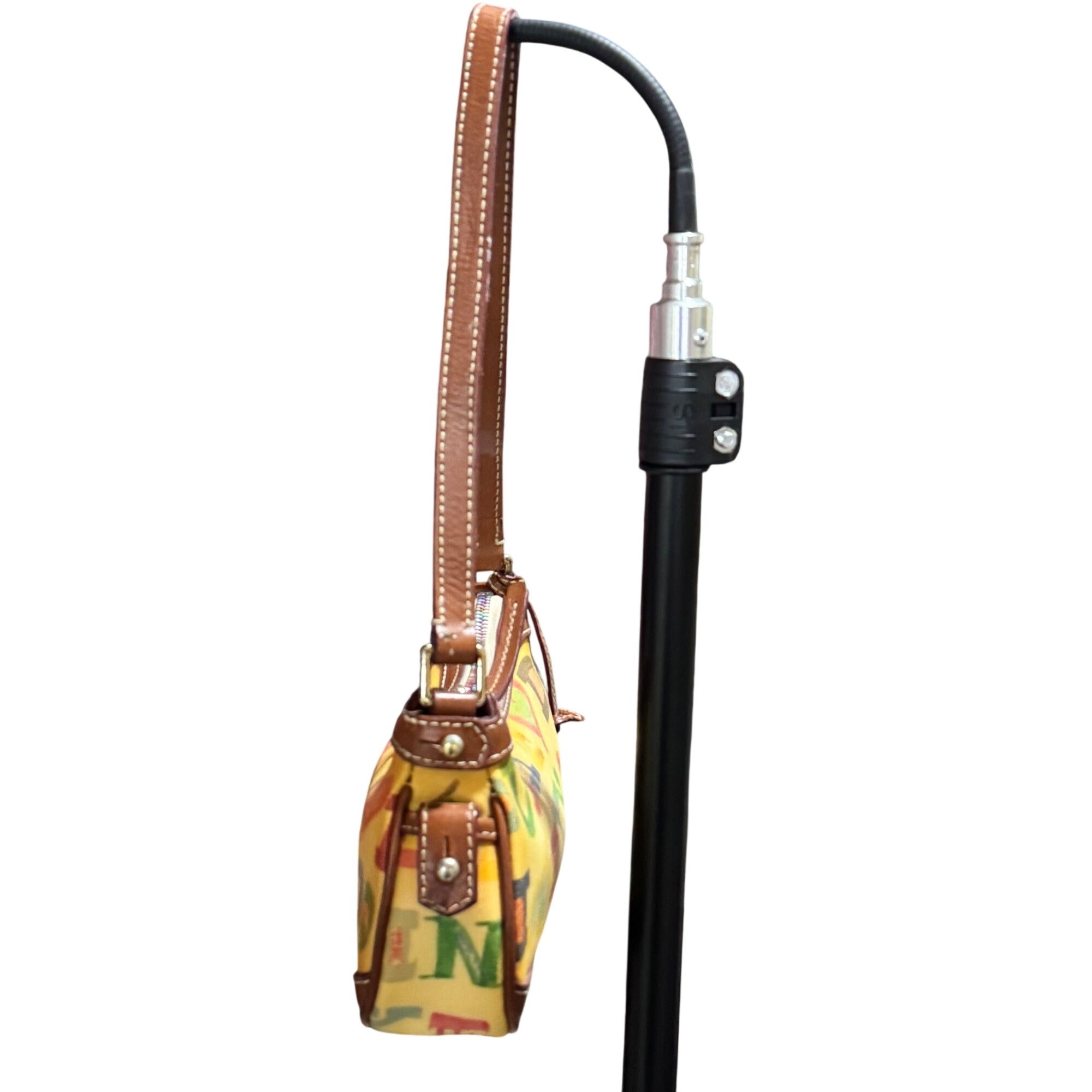 Dooney & Bourke Crayon Graffiti Letters Mini Shoulder Bag Brown Leather Spellout