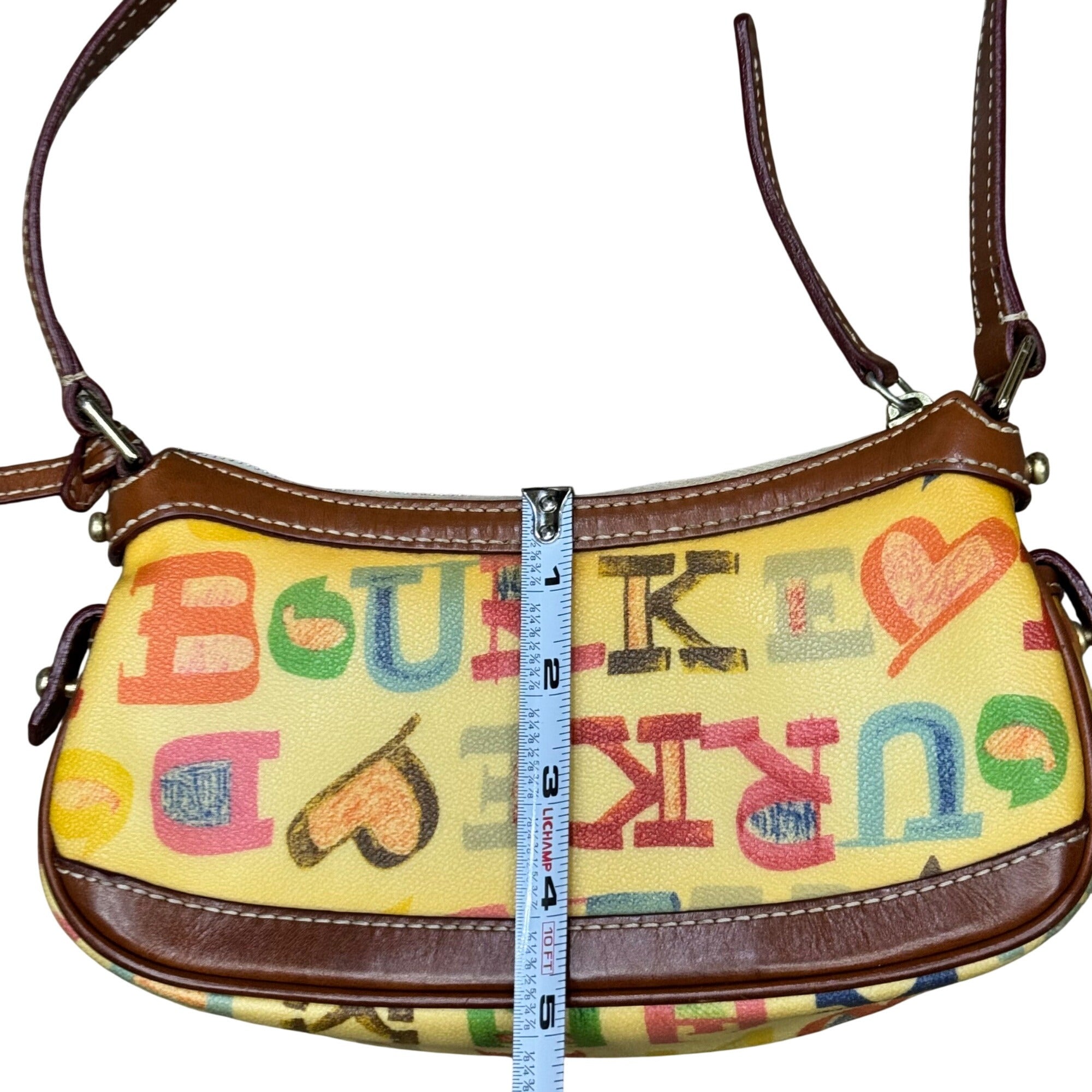Dooney & Bourke Crayon Graffiti Letters Mini Shoulder Bag Brown Leather Spellout