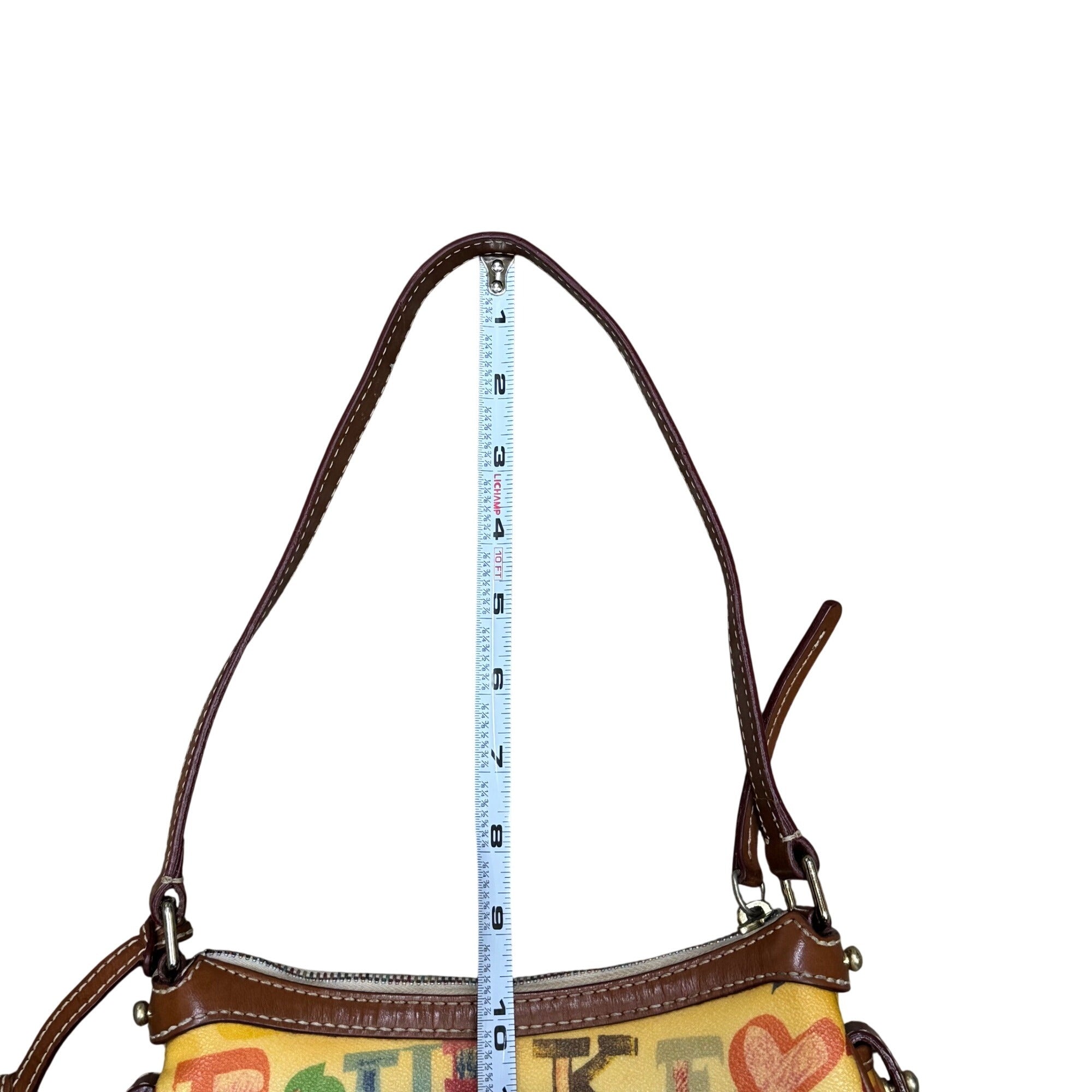Dooney & Bourke Crayon Graffiti Letters Mini Shoulder Bag Brown Leather Spellout