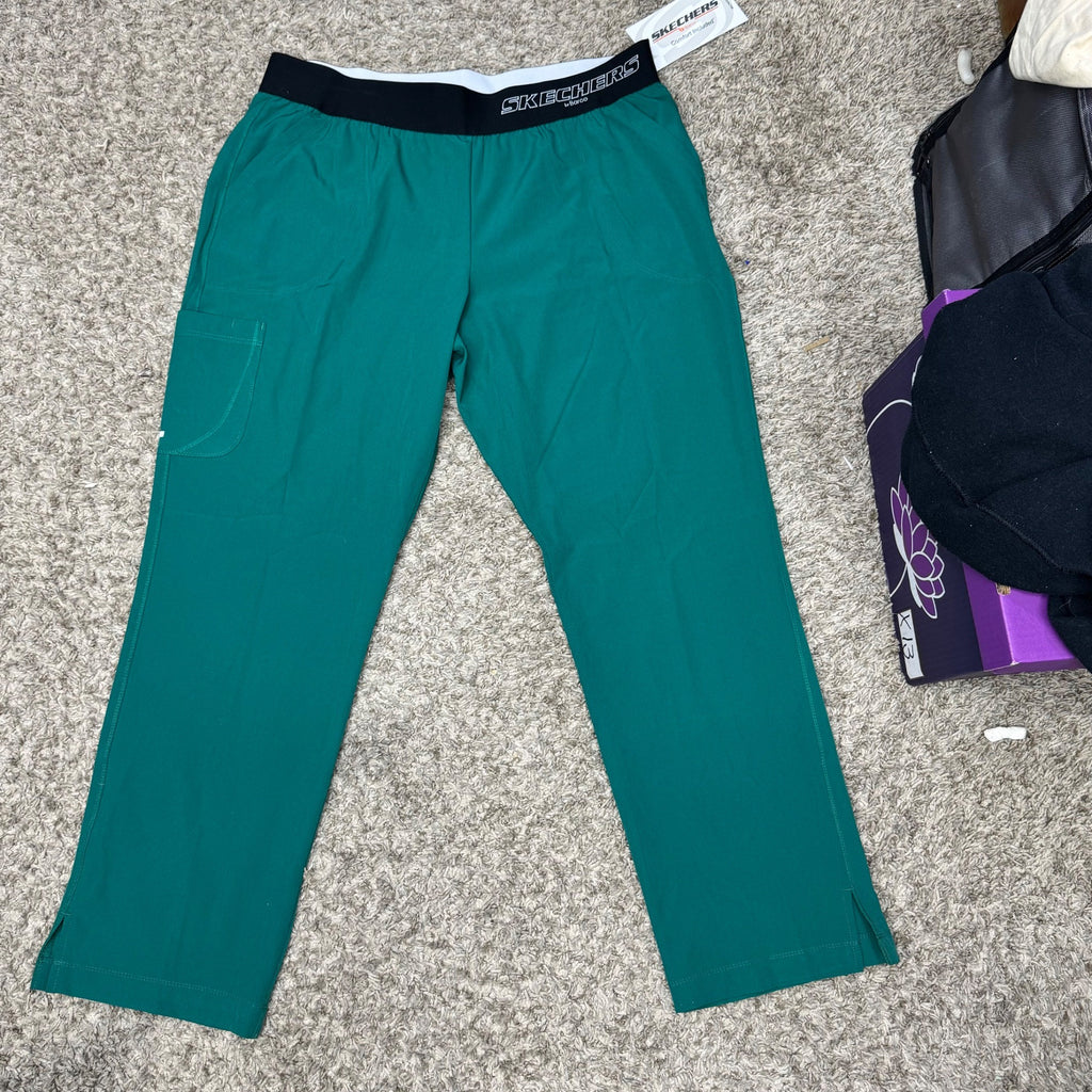 Skechers By Barco Womens Green Scrub Pants XLP Comfort Waistband XL Petite NEW