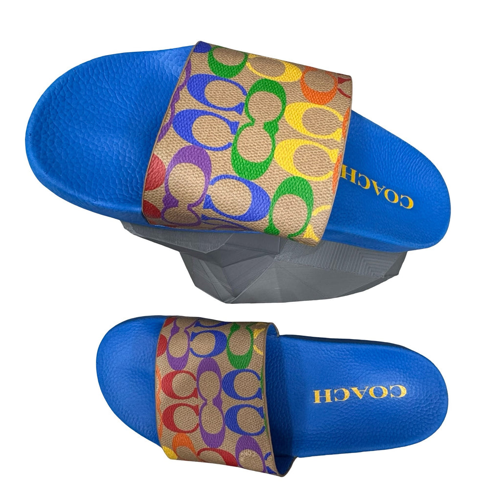 Coach Pride Multi-Color Signature Slide Sandals Blue US 11 Mens Beach Resort