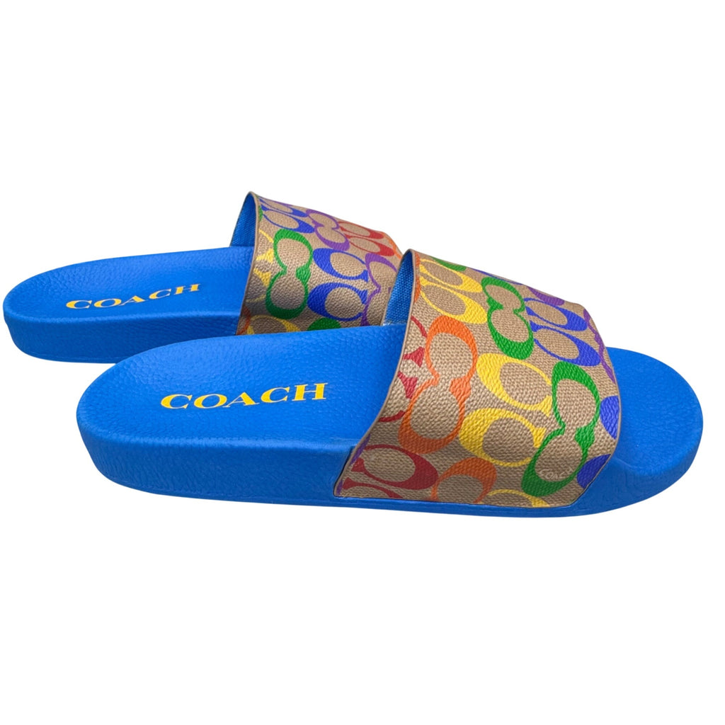 Coach Pride Multi-Color Signature Slide Sandals Blue US 11 Mens Beach Resort