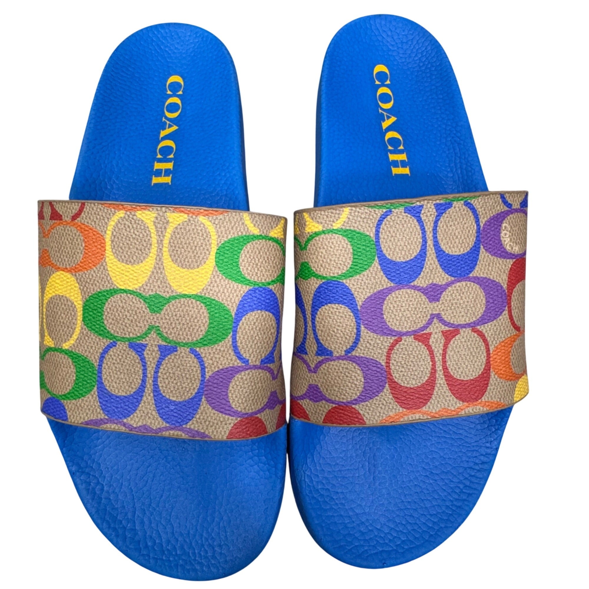 Coach Pride Multi-Color Signature Slide Sandals Blue US 11 Mens Beach Resort