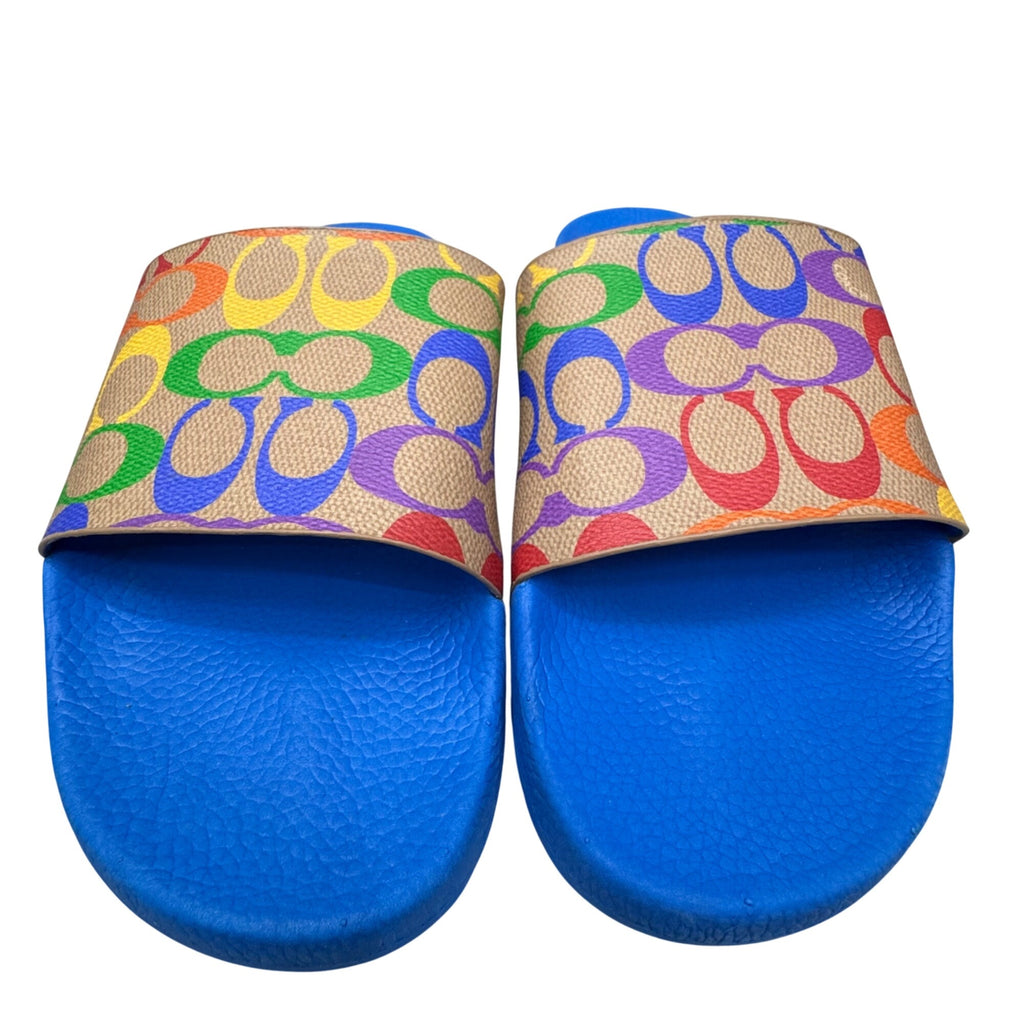 Coach Pride Multi-Color Signature Slide Sandals Blue US 11 Mens Beach Resort