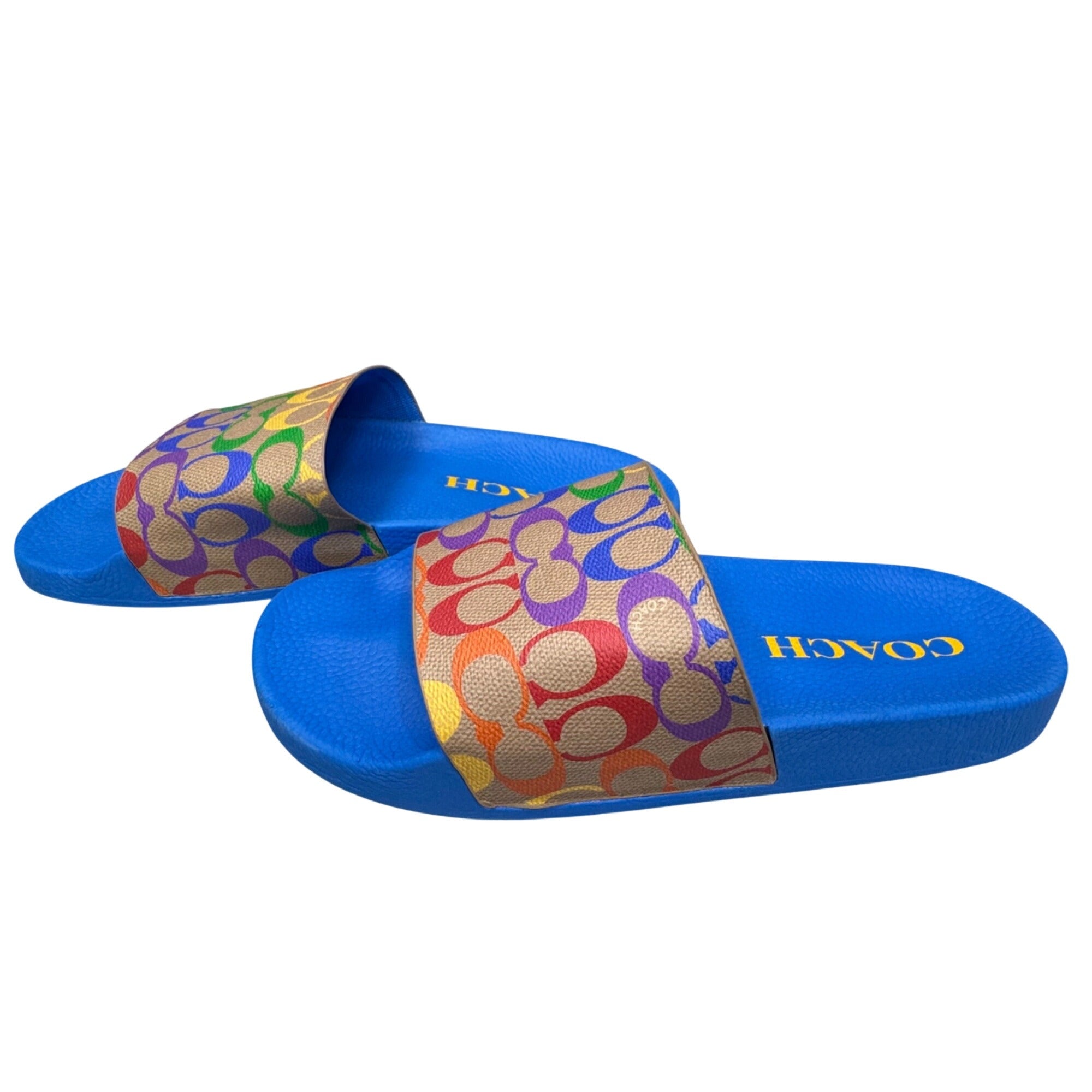 Coach Pride Multi-Color Signature Slide Sandals Blue US 11 Mens Beach Resort