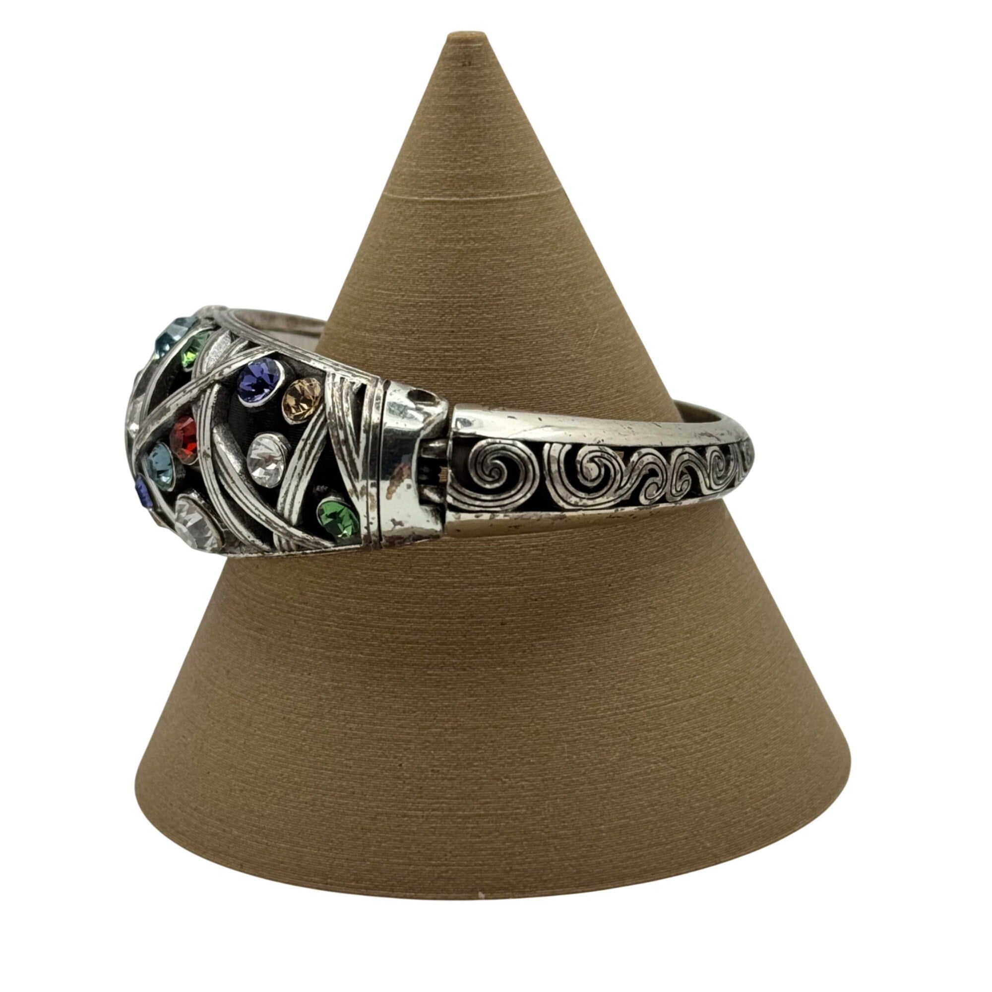 Swarovski Crystal Brighton Bangle Bracelet Rhinestone Silver-Tone Heart Tin Box