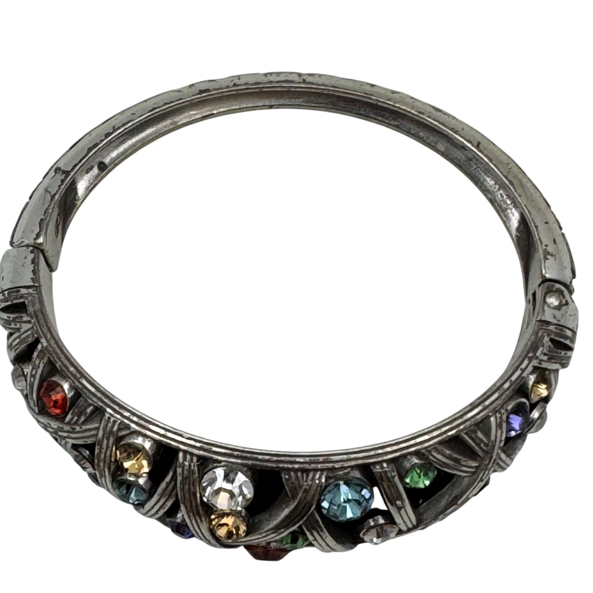 Swarovski Crystal Brighton Bangle Bracelet Rhinestone Silver-Tone Heart Tin Box