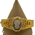 Glass Cameo Gold Tone Vintage Bracelet Ornate Filigree Design Hinged Clasp 6.5"