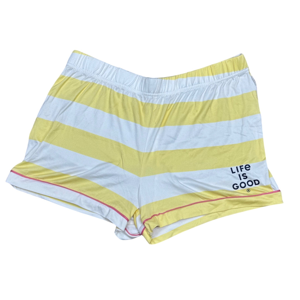 Life Is Good Womens Yellow White Striped Beach Sleep Shorts Size L Comfy Pajama