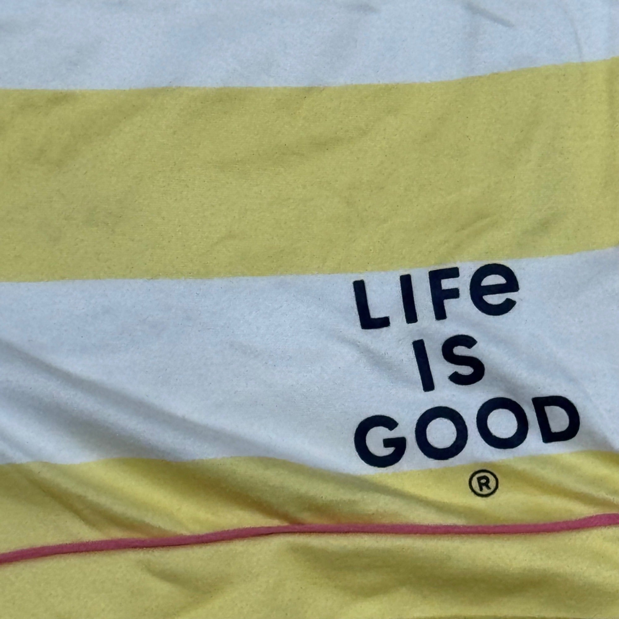 Life Is Good Womens Yellow White Striped Beach Sleep Shorts Size L Comfy Pajama