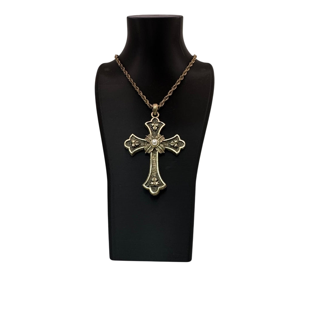 Sarah Coventry 1975 Limited Edition PEACE Cross Pendant Necklace Pearl 24" Vtg