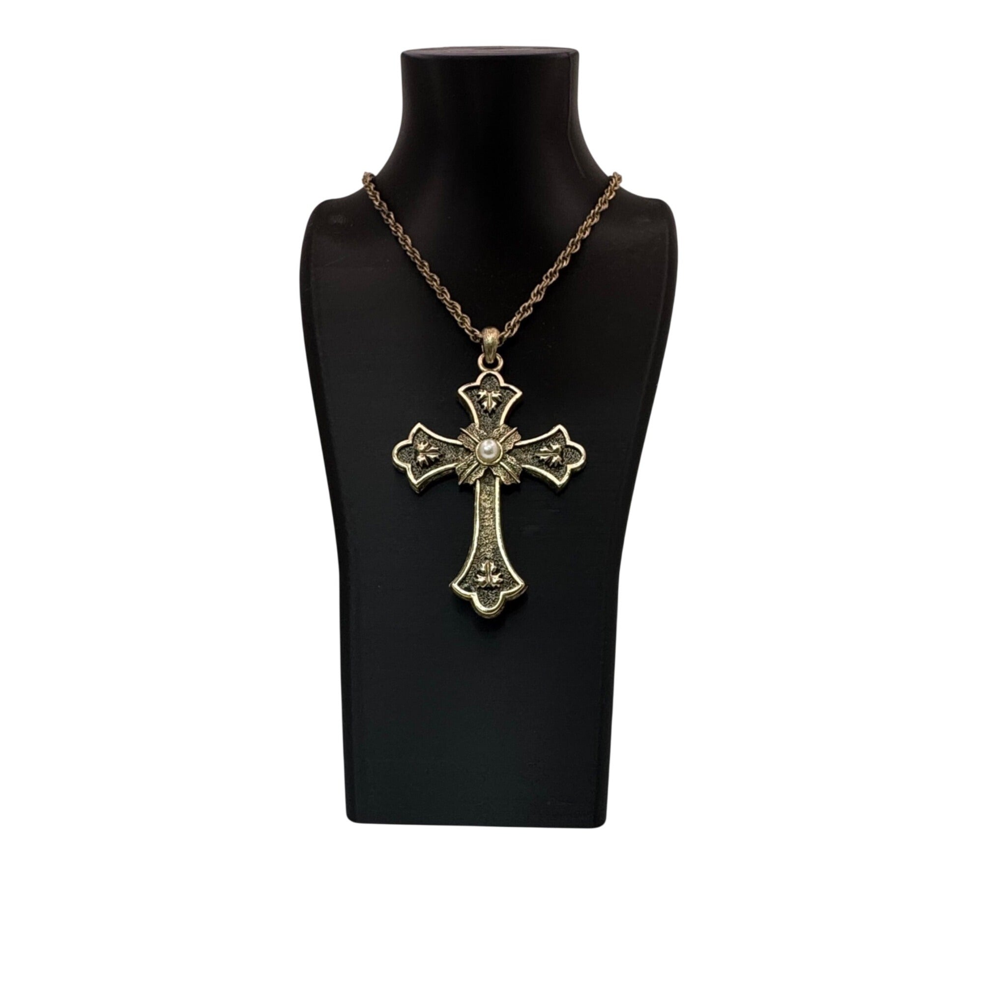 Sarah Coventry 1975 Limited Edition PEACE Cross Pendant Necklace Pearl 24" Vtg