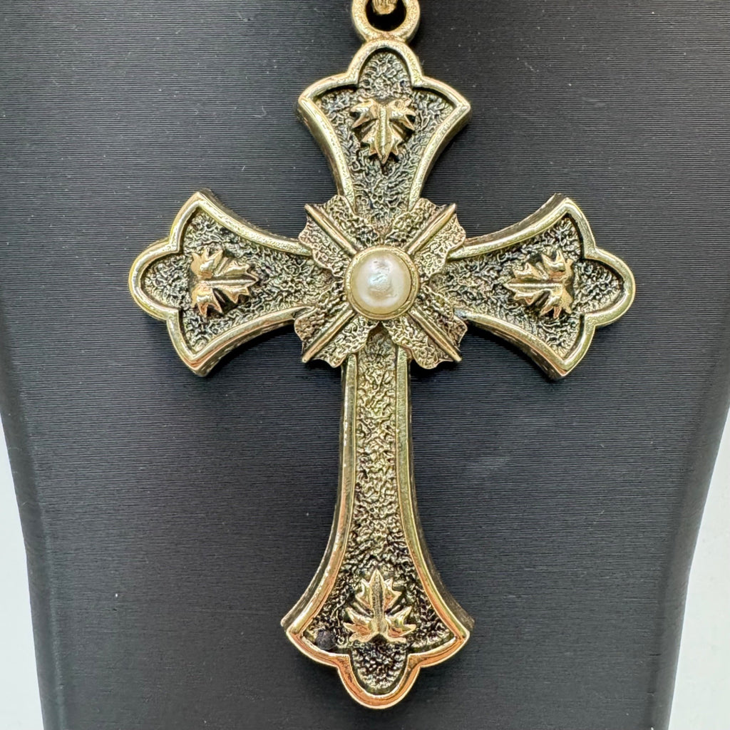 Sarah Coventry 1975 Limited Edition PEACE Cross Pendant Necklace Pearl 24" Vtg