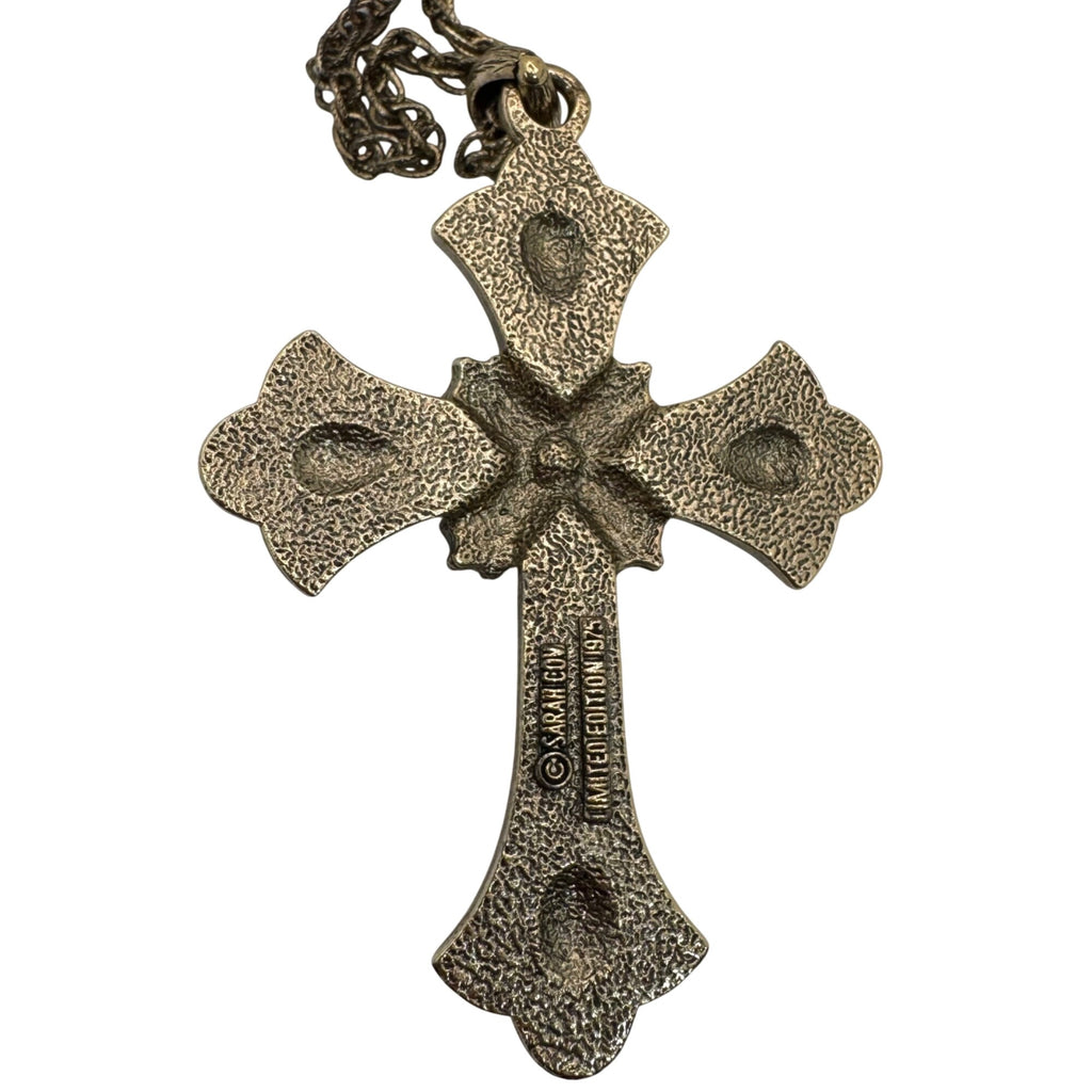 Sarah Coventry 1975 Limited Edition PEACE Cross Pendant Necklace Pearl 24" Vtg
