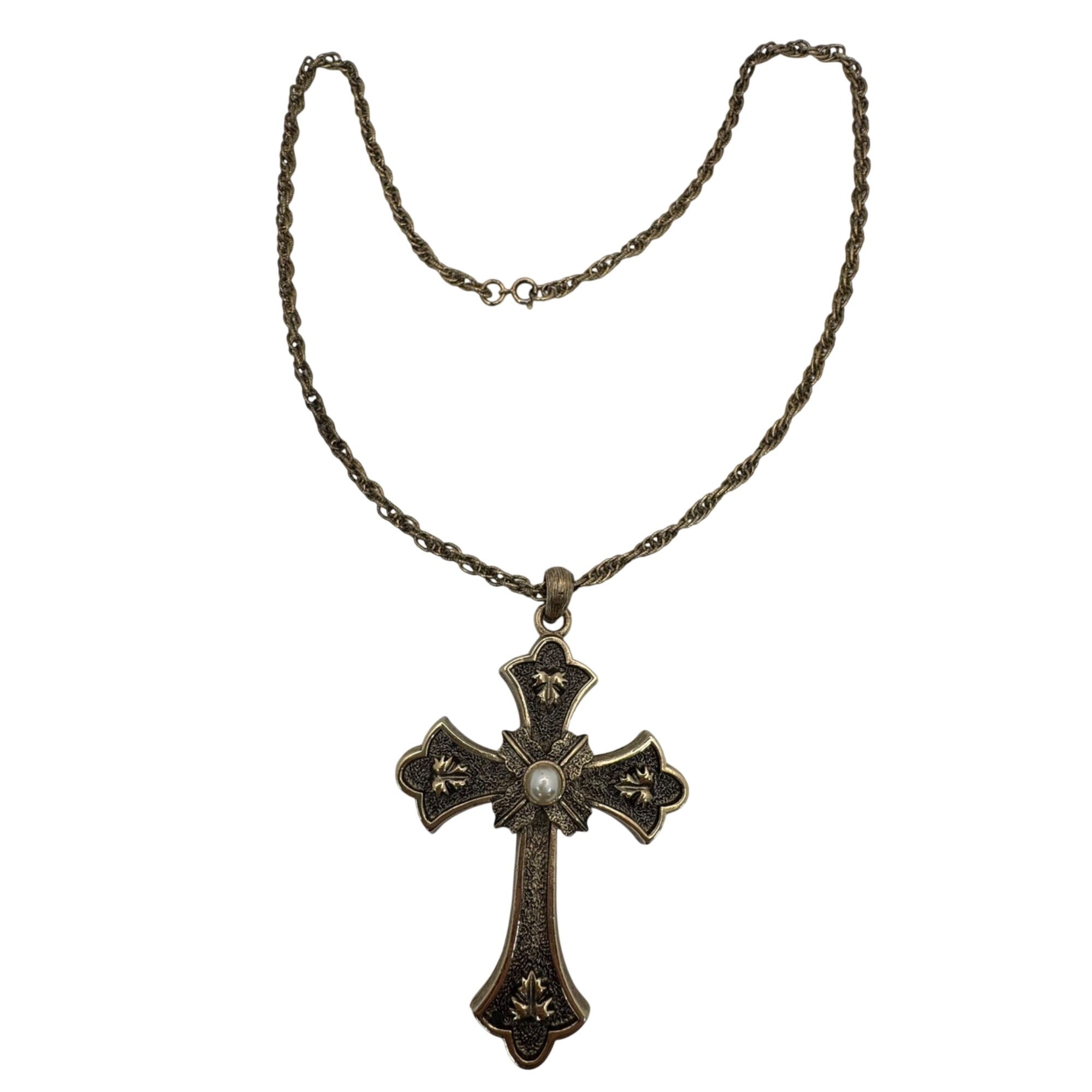 Sarah Coventry 1975 Limited Edition PEACE Cross Pendant Necklace Pearl 24" Vtg