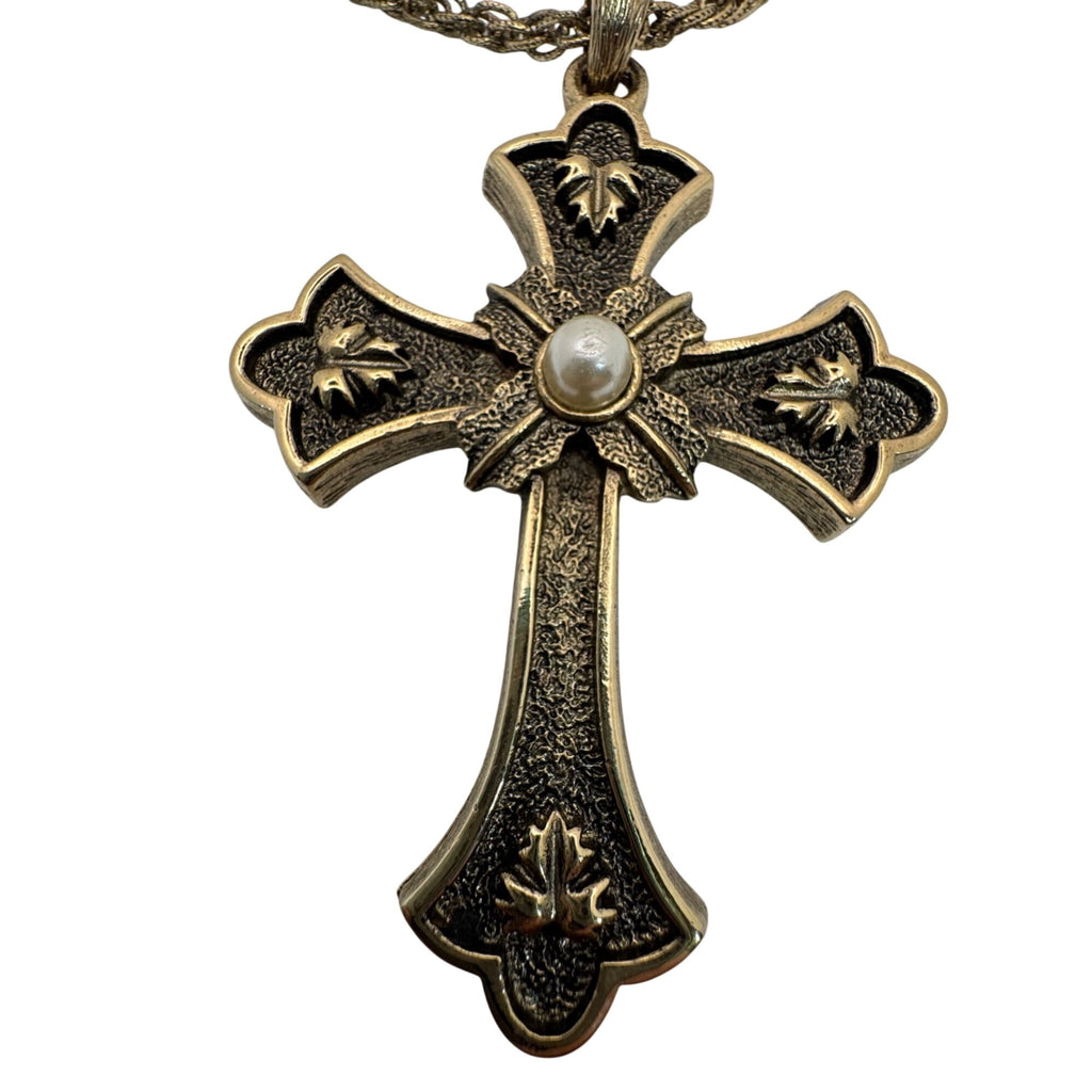 Sarah Coventry 1975 Limited Edition PEACE Cross Pendant Necklace Pearl 24" Vtg