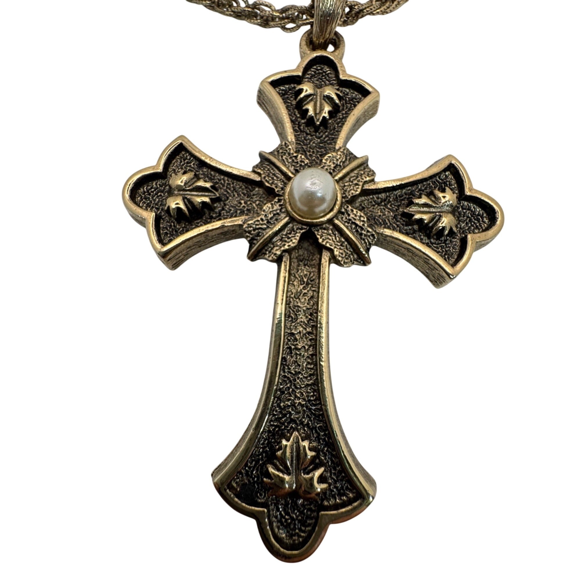 Sarah Coventry 1975 Limited Edition PEACE Cross Pendant Necklace Pearl 24" Vtg