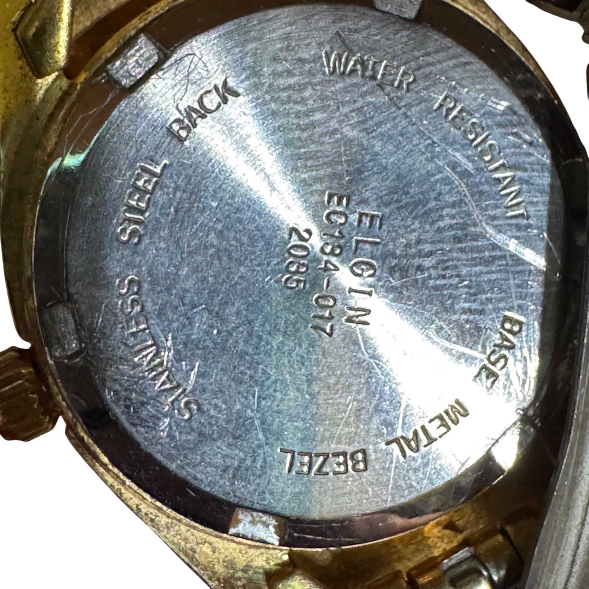 Elgin Gold-Tone Diamond Quartz Womens Watch Ruby Acc Stainless Steel Champagne