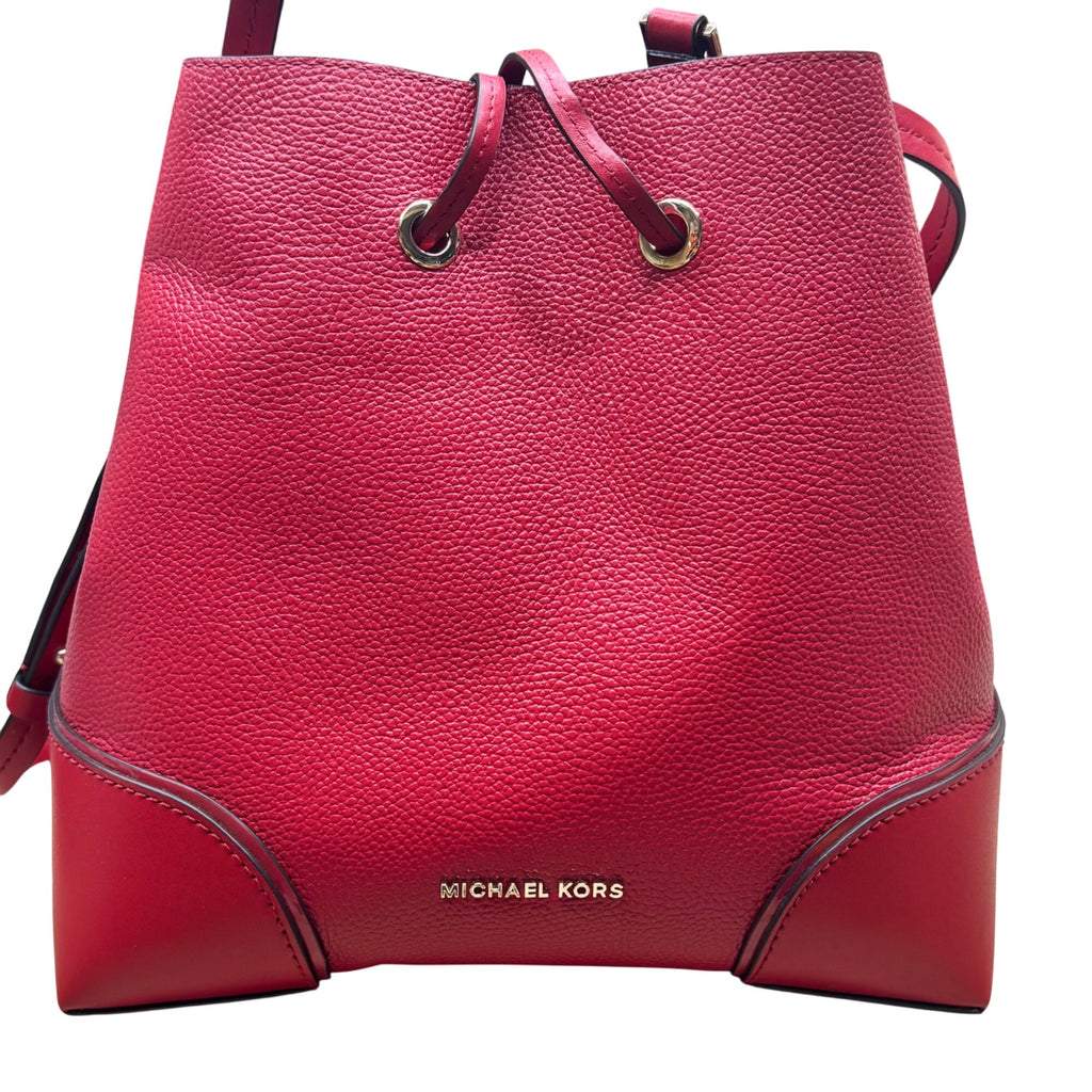 Michael Kors Red Pebbled Leather Bucket Bag Purse Wallet Set Dust Bag Gift NEW