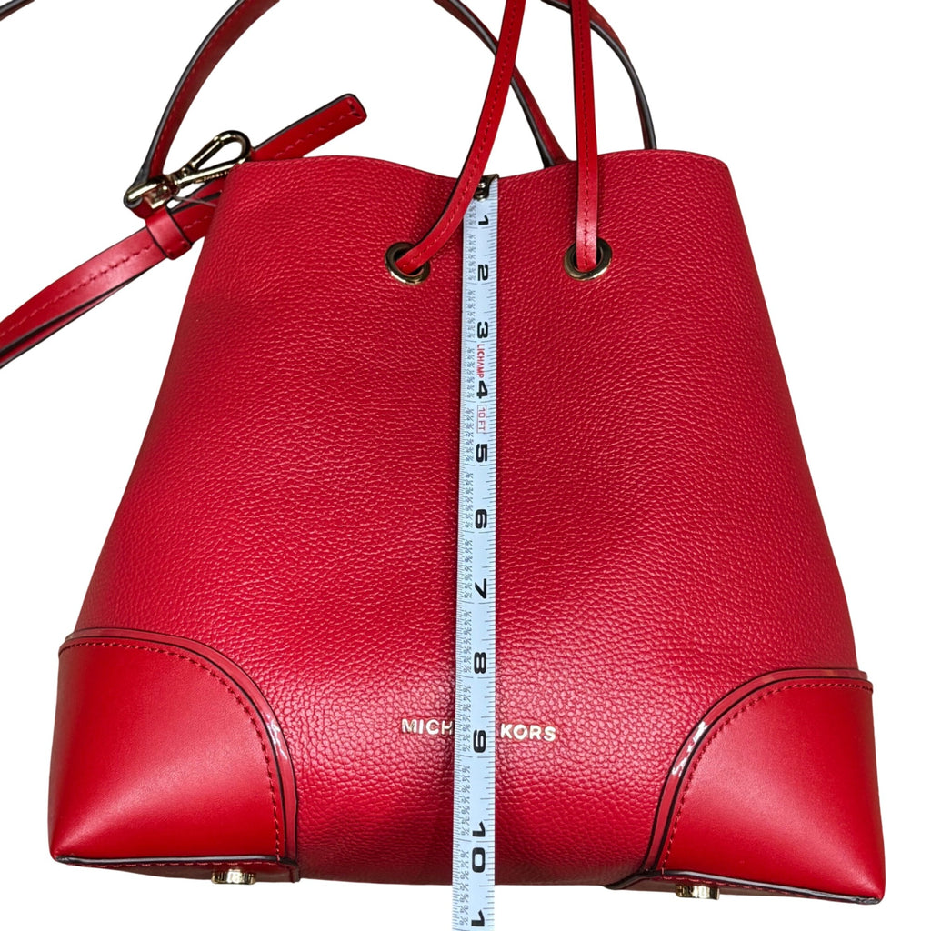 Michael Kors Red Pebbled Leather Bucket Bag Purse Wallet Set Dust Bag Gift NEW