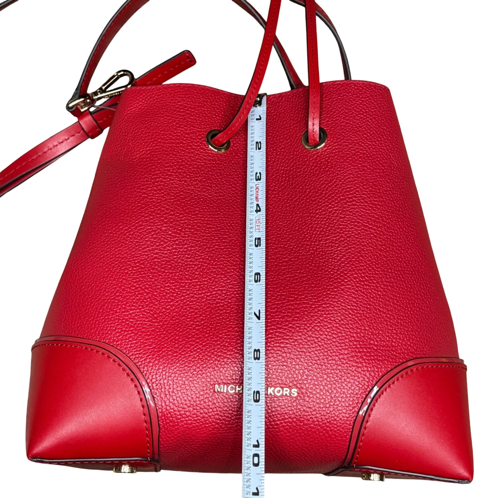 Michael Kors Red Pebbled Leather Bucket Bag Purse Wallet Set Dust Bag Gift NEW