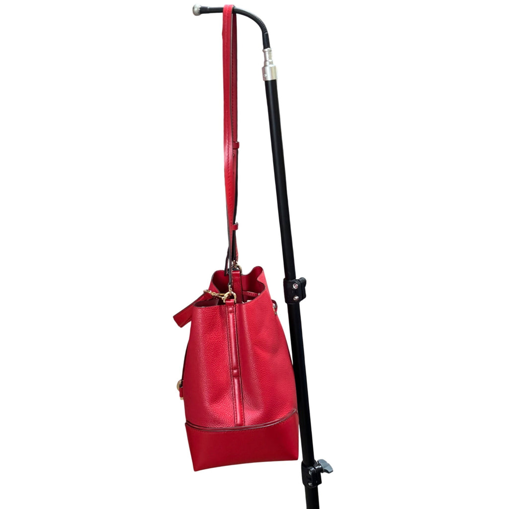 Michael Kors Red Pebbled Leather Bucket Bag Purse Wallet Set Dust Bag Gift NEW