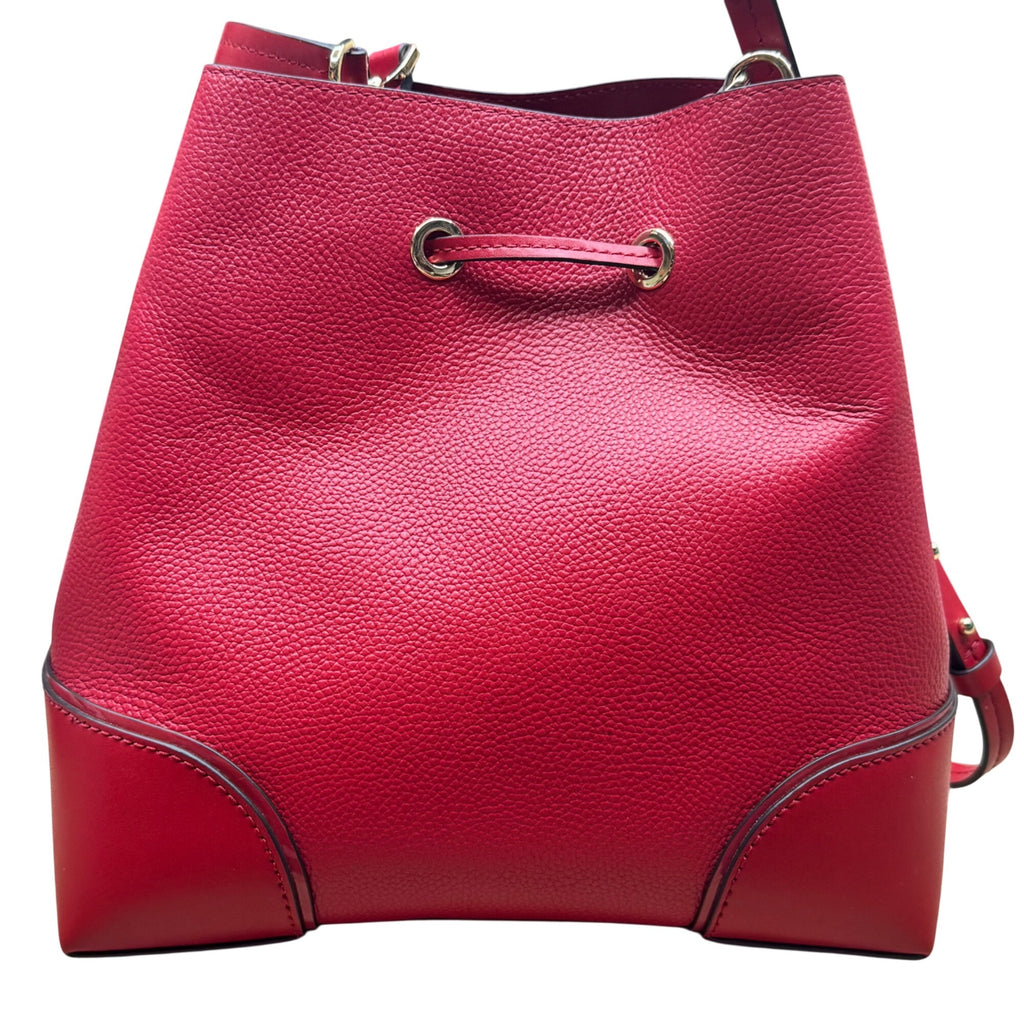 Michael Kors Red Pebbled Leather Bucket Bag Purse Wallet Set Dust Bag Gift NEW