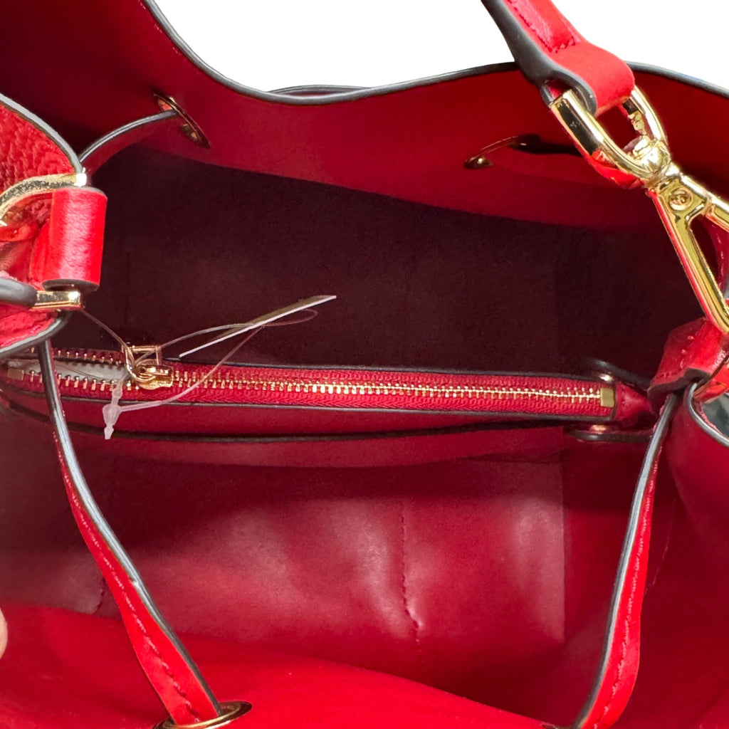 Michael Kors Red Pebbled Leather Bucket Bag Purse Wallet Set Dust Bag Gift NEW