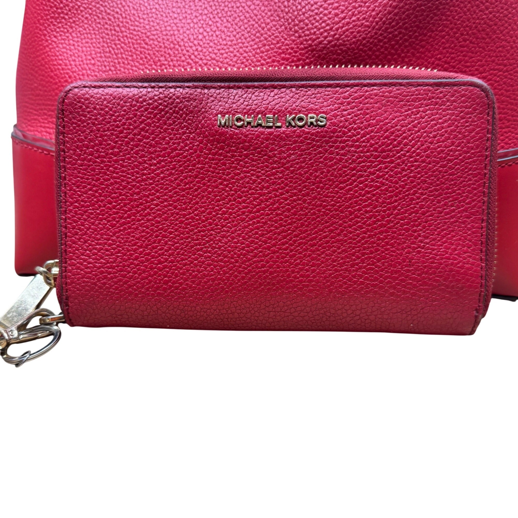 Michael Kors Red Pebbled Leather Bucket Bag Purse Wallet Set Dust Bag Gift NEW