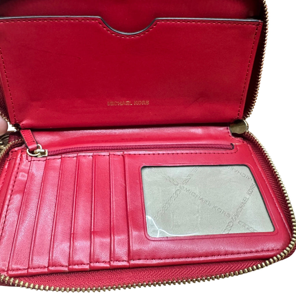 Michael Kors Red Pebbled Leather Bucket Bag Purse Wallet Set Dust Bag Gift NEW