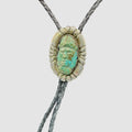 Native American Navajo Carved Turquoise Sterling Silver Medicine Man Bolo Tie 3"